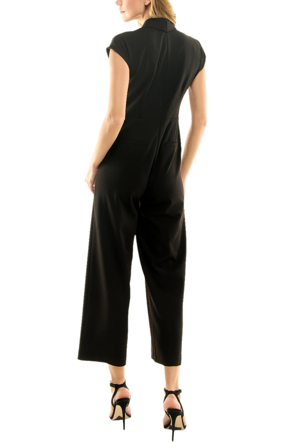 Nicole Miller V-Neck Cap Sleeve Gathered Front Solid Scuba Jumpsuit